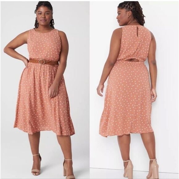 Lane Bryant polka dot midi dress side pockets lined new with tags pantheon color - Picture 1 of 12